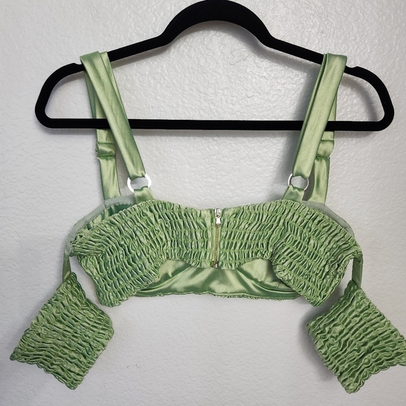 ALIÉTTE Green Silky Bralette Top Size 4 - Picture 2 of 16